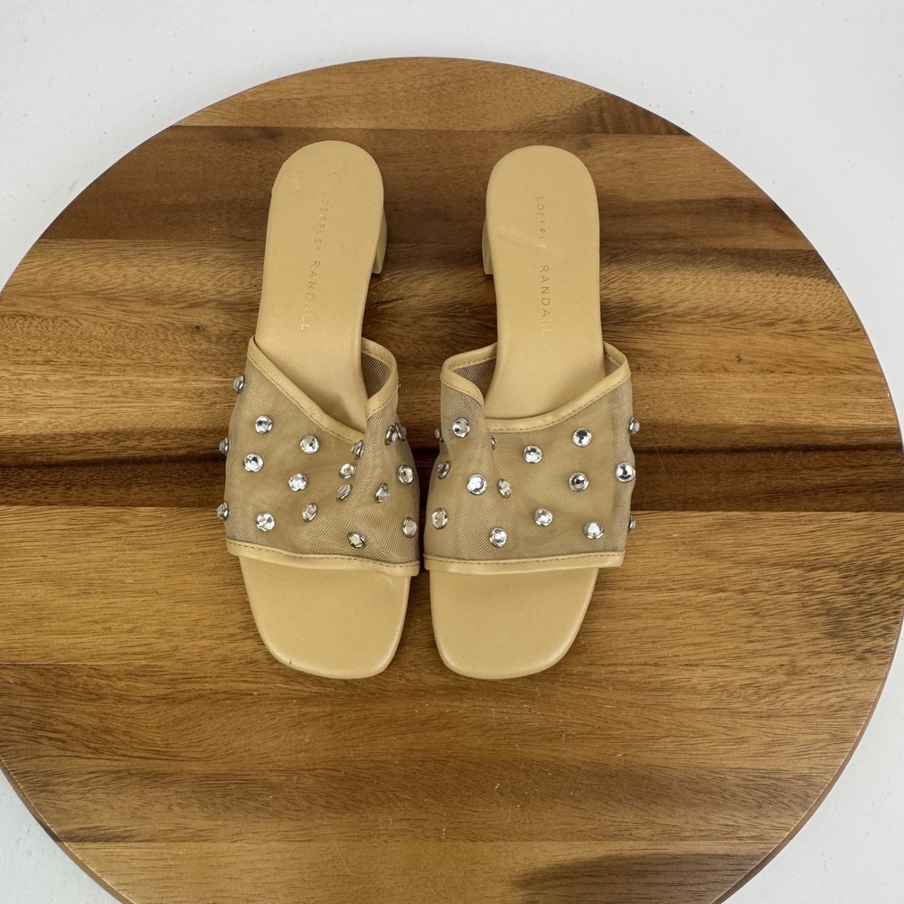 Womens Loeffler Randall Brooke Beige Studded Slide Heeled Sandals Size 6.5 B GUC